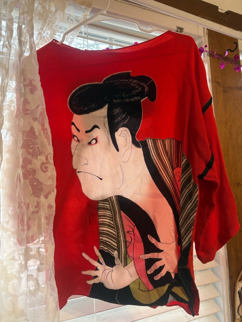 Yako Beverly Hills 1980s Vintage Woodblock Japanese Long Sleeve Top